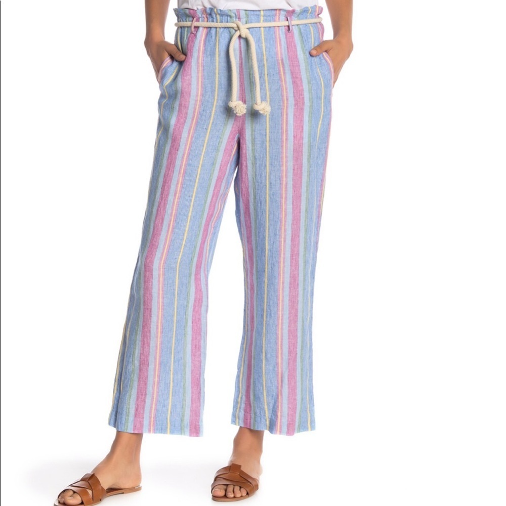 NEW • Frame • Stripe Linen Easy Pants Blue Small